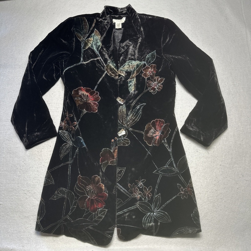 Coldwater Creek NWT Velvet Place Flower Long Jacket Small Whimsygoth Magic